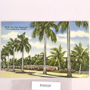 Vintage 1946 Linen Postcard Las Olas Boulevard, Fort Lauderdale Florida Palms